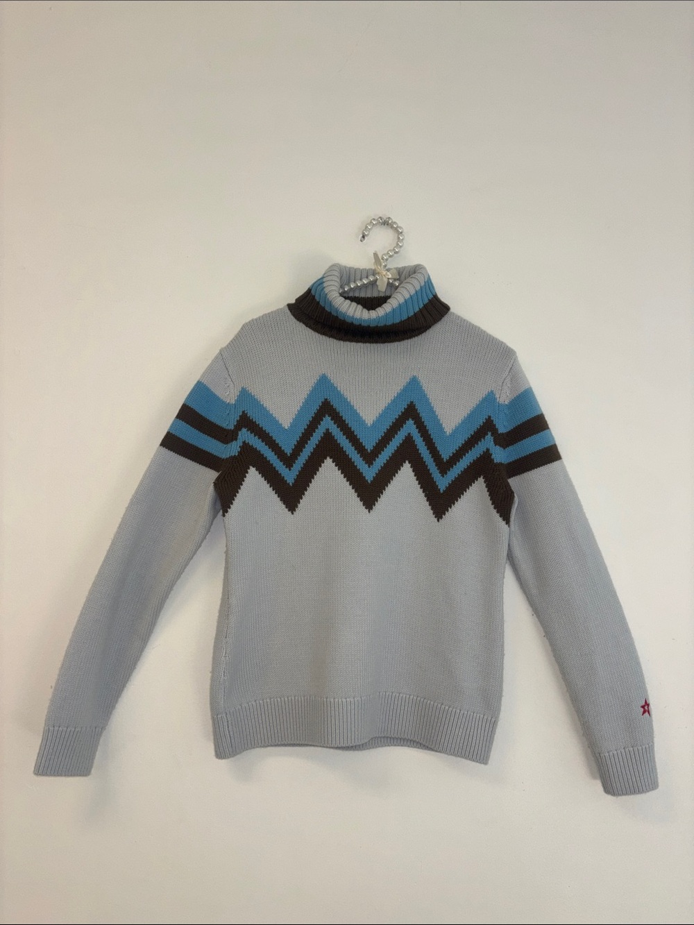 Perfect Moment Light Blue Chevron Zip-Turtleneck Sweater